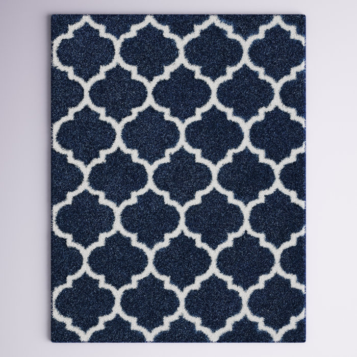 Etta Avenue™ Jasmyn Geometric Shag Navy/White Area Rug & Reviews Wayfair